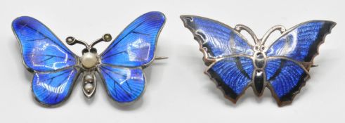 An early 20th Century silver and enamel butterfly insect brooch having blue enamelled wings set with