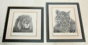 Gary Hodges (1954-) A pair of retro vintage limited edition signed prints of a pencil drawings by