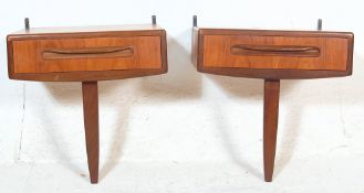 A pair of vintage retro G-plan Fresco teak wood bedside cabinets / tables having a single drawer