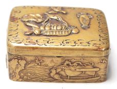 A early 20th Century Japanese Meji period cast bronze trinket box having raised decoration in the