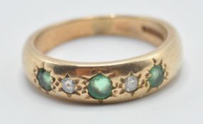 GREEN AND WHITE STONE 9CT GOLD GYPSY RING