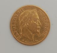 FRENCH FRANC EMPEROR NAPOLEON III GOLD COIN