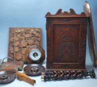 A good collection of 20th century antique wooded carved items to include a small hand carved wall