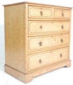 A Victorian 19th century Arts & Crafts oak chest of drawers being raised on  a plinth base having