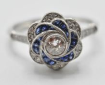 ART DECO STYLE DIAMOND AND SAPPHIRE RING