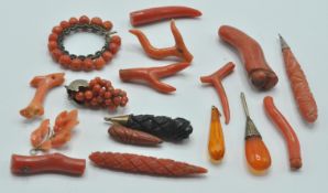 VICTORIAN JET AND CORAL JEWELLERY PIECES