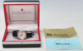 A vintage 1970's Bulova Accutron gentleman's wrist watch having a stainless steel case with a