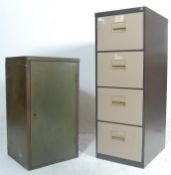 An early 20th century Industrial metal filing cabinet of pedestal form with single door. The cabinet