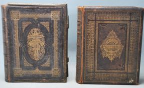 A pair of 19th Century Victorian self interpreting family bibles by the Late Rev John Brown Minister