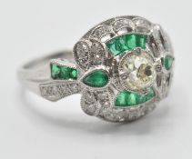 ART DECO STYLE DIAMOND AND EMERALD COCKTAIL RING