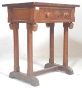 A Victorian 19th century clerks’ desk in oak. Raised on squared double column legs with flat feet