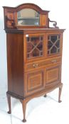 An Edwardian mahogany inlaid library bookcase vitrine - display cabinet. Raised tapering legs with
