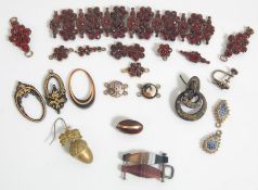 A selection of vintage 20th Century jewellery items and findings to include various garnet set