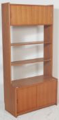 A retro vintage mid century teak wood wall unit / room divider by Gibbs having a twin sliding door