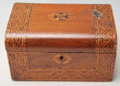A 19th Century Victorian walnut Tunbridge ware parquetry inlaid box having two geometric inlaid