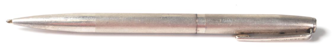 A vintage silver hallmarked Yard-O-Led mechanical pen having a reeded body and clip to the top.