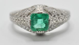 ART DECO STYLE EMERALD AND DIAMOND COCKTAIL RING