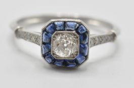 ART DECO STYLE DIAMOND AND SAPPHIRE RING