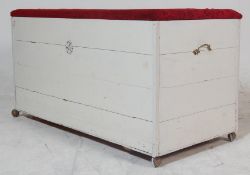A large early 20th century painted pine blanked wood ottoman blanket box chest. The large coffer