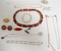 A sterling silver and butterfly wing brooch and earring suite stamped TLM Sterling England. Together