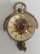 An unusual Roman fish eye ball clock keyless wind movement, the white dial with Roman numerals,