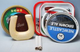 A group of vintage retro breweriana & barware items to include metal serving trays for Newcastle