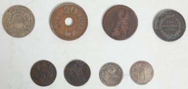 A collection of coins to include a a Vatican and Papal states 1750 Grosso Benoit XIV silver coin,