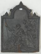 A Victorian 19th century cast iron fire back. Taken from a farm in Marshfield, Wiltshire this