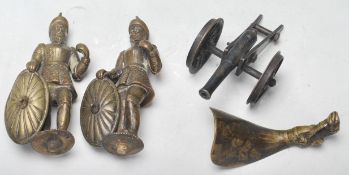 A collection of bronze figurines dating from the 19th century to include a pair of knights with