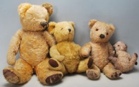 A good collection of antique/ vintage stuffed teddy bears with plastic eyes, pads to the feet and