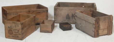 A good collection of vintage advertising wooden crates / shipping crates to include: F.