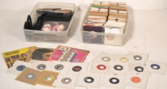 A collection of vintage jukebox EP single  45 RPM records and LP vinyl albums to include Genesis;