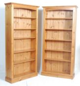 A pair of good quality antique Victorian style country pine tall 6ft bookcase cabinets. Each of open