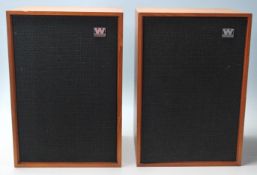A pair of 1970's / 20th century teak wood cased Wharfedale Denton 2 speakers . Teak cased with black