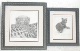 Gary Hodges (1954-) A pair of retro vintage limited edition signed prints of a pencil drawings by