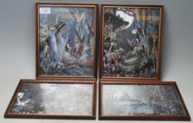 A group of four Jean and Ron Henry foil covered fairy prints in purple colours having metallic