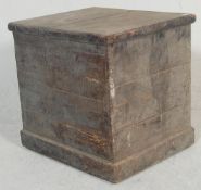 A Victorian 19th century country pine square blanket box chest. Raised on plinth base with plain