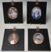 A group of four silhouette frames each having square ebonised wooden panels with central oval frames