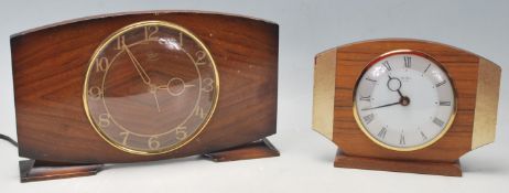 A pair of Art Deco early 20th Century mantle clocks to include a Bentina 8 Day Mantel clock having a