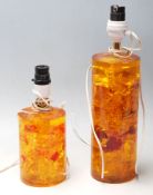 Prove - Shatterline - A pair of vintage 20th Century tangerine orange / amber coloured lamp bases of