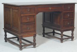A 1920's Jacobean oak revival twin pedestal partne
