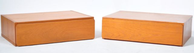 PAIR OF TEAK WOOD MODULAR WALL MOUNTED DRAWER UNITS