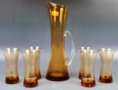 20TH CENTURY STUDIO ART GLASS AMBER LEMONADE SET