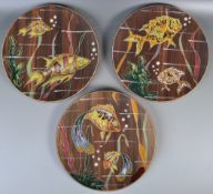 SET OF THREE 20TH CENTURY STDIO ART POTTERY FISH PLATES