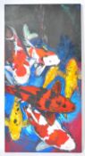 LARGE AND IMPRESSIVE OIL ON CANVAS PAINTING OF KOI CARP