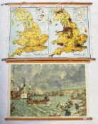 TWO VINTAGE SCHOOL / EDUCATIONAL WALL POSTERS - MAP & BRIXHAM