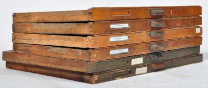 GOOD GROUP OF SIX EARLY 20TH CENTURY INDUSTRIAL MULTI SECTION DRAWERS