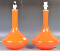 RARE PAIR OF BANG HOLMEGAARD ORANGE DANISH GLASS TABLE LAMPS