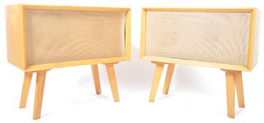 MATCHING PAIR OF MID CENTURY OAK CASED FREE STANDING SPEAKERS