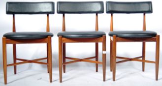 VICTOR B. WILKINS FOR G PLAN SET OF THREE TEAK FRAMED CIRCULAR DINING CHAIRS